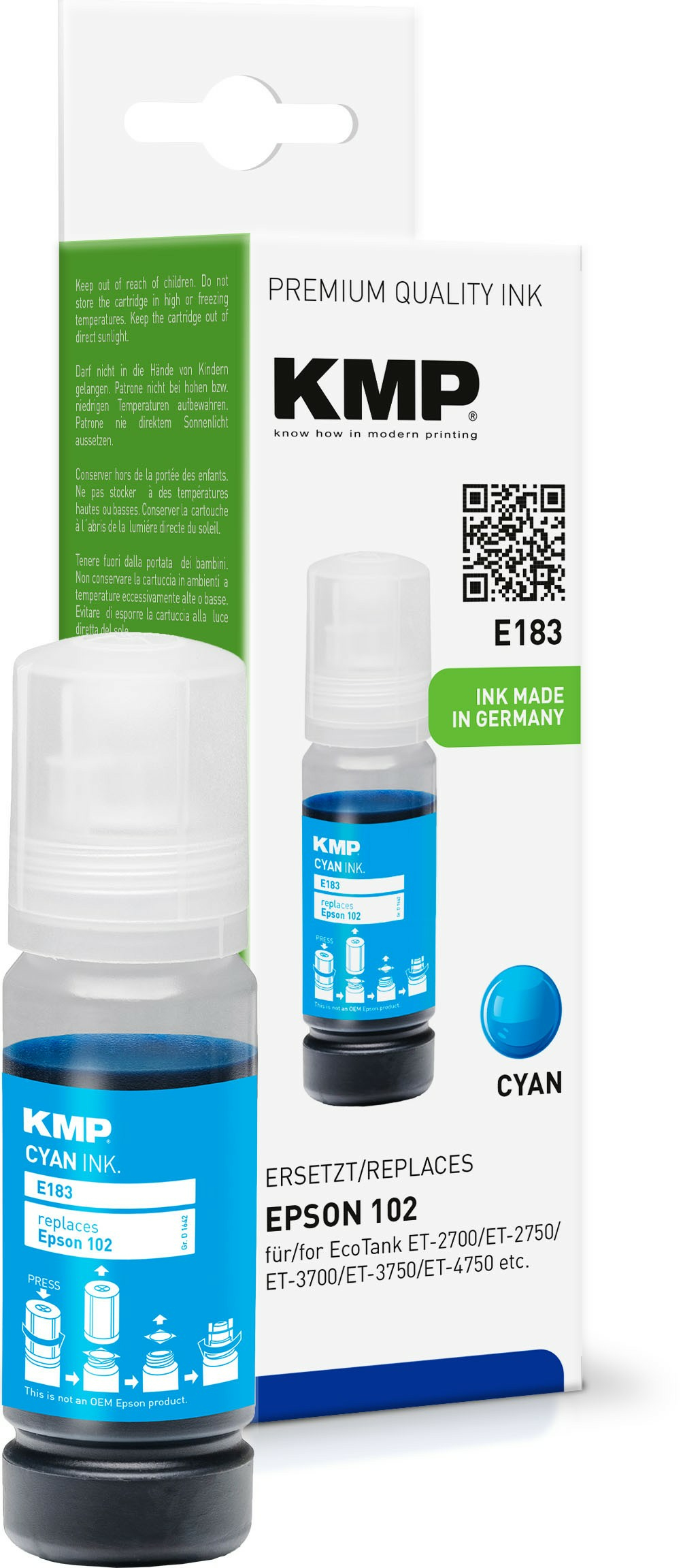 KMP E183 - 70 ml - Cyan - kompatibel - Nachfülltinte (Alternative zu: Epson 102), Ansicht 3