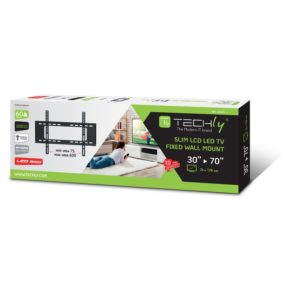 Techly ICA-PLB 262L - 76,2 cm (30) - 177,8 cm (70) - 60 kg - 200 x 200 mm - 600 x 400 mm - Schwarz, Ansicht 2