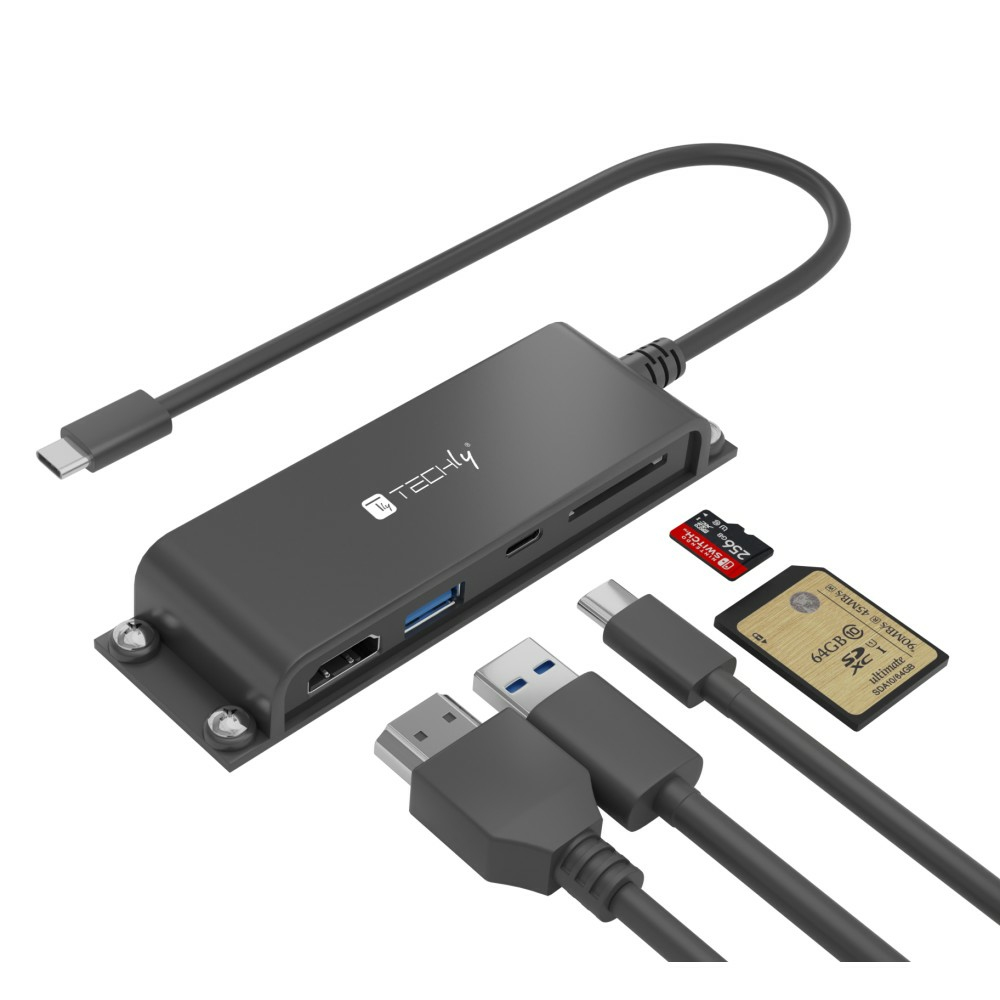 Techly Docking Station 5 in 1 USB-C HDMI Hub mit Micro SD/SD Reader, Ansicht 2
