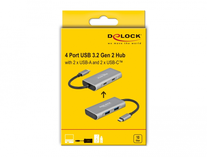 Delock Hub - 2 x USB 3.2 Gen 2 + 2 x USB-C 3.2 Gen 2