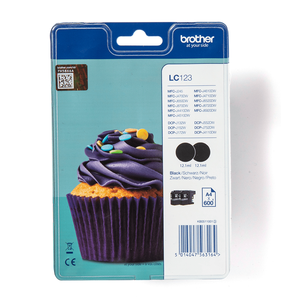 Brother LC123BK - 2er-Pack - Hohe Ergiebigkeit, Ansicht 2