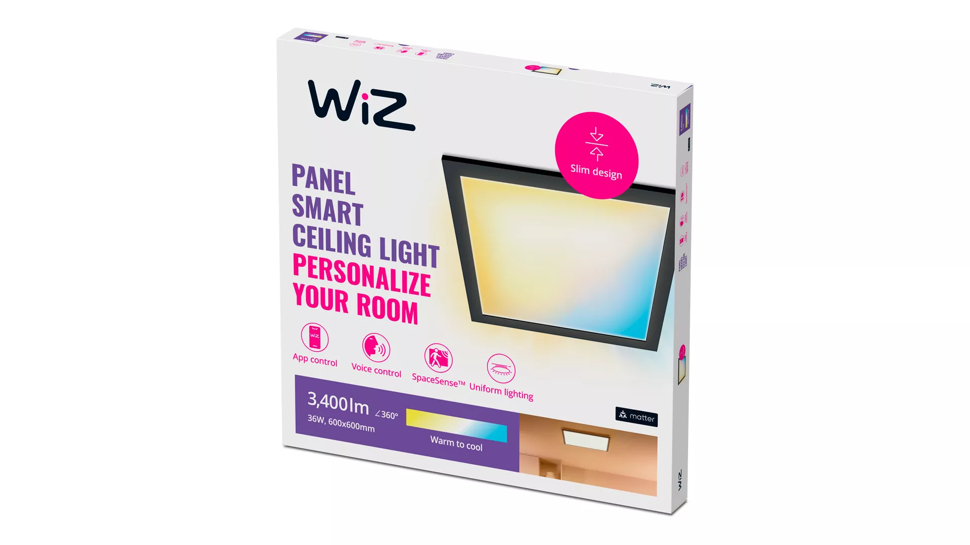 WIZCONNECTED WiZ Deckenpanel 36 W quadratisch - Intelligente Deckenbeleuchtung - WLAN - Schwarz - LED - Metall, Ansicht 4
