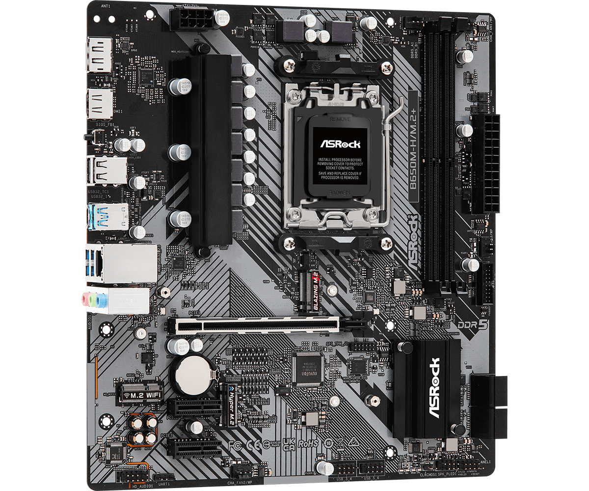 ASRock B650M-H/M.2+ - Motherboard - micro ATX - Socket AM5 - AMD B650 Chipsatz - USB 3.2 Gen 1, USB-C 3.2 Gen 1, Ansicht 4