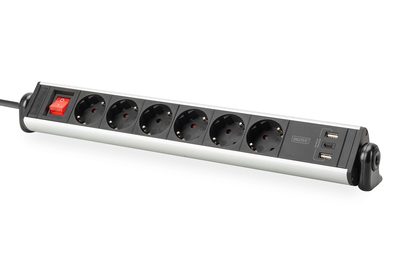 DIGITUS 6-fach Office-Steckdosenleiste mit 3x USB-Anschlüssen