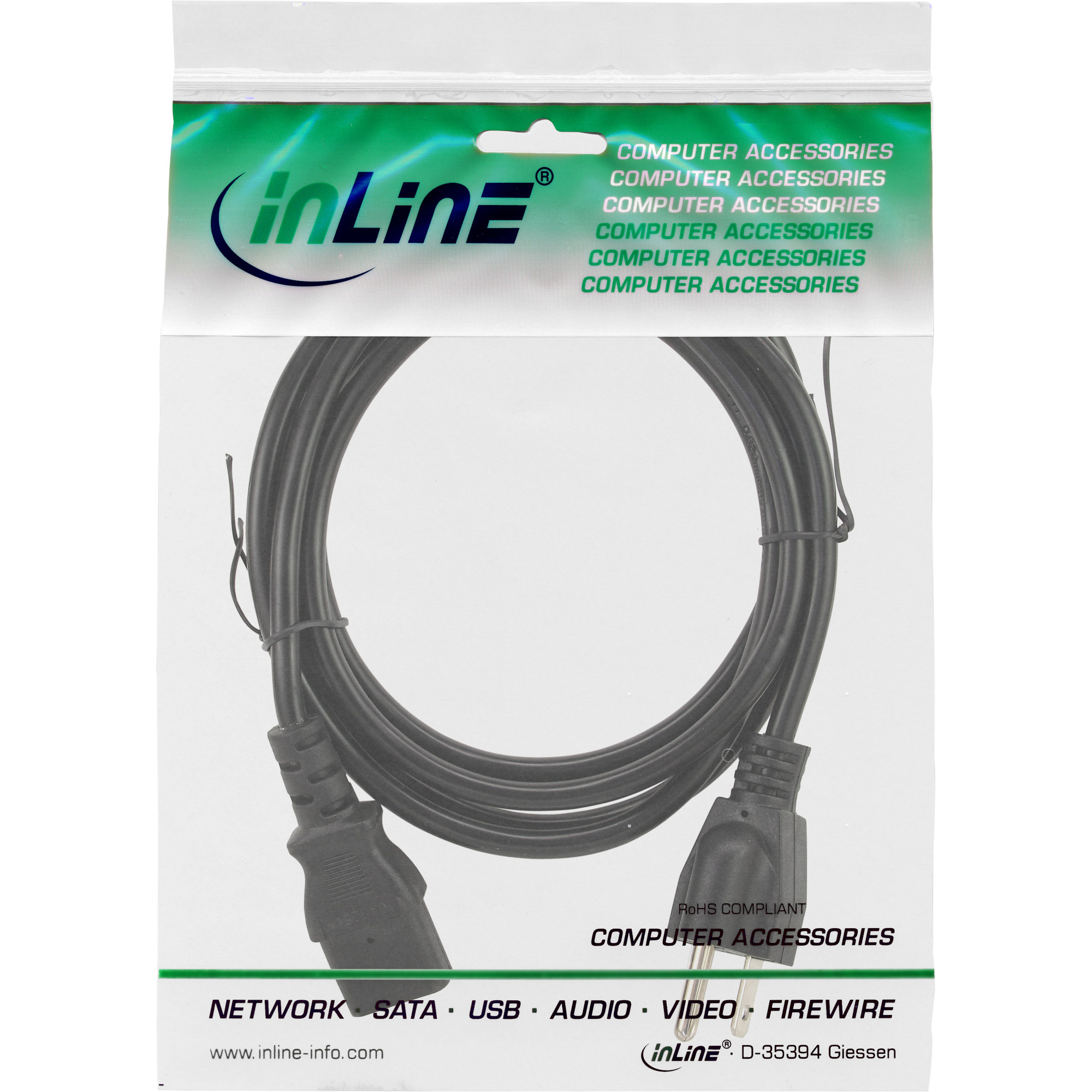 InLine Netzkabel - Netzstecker USA auf Kaltgerätestecker C13 - 18m