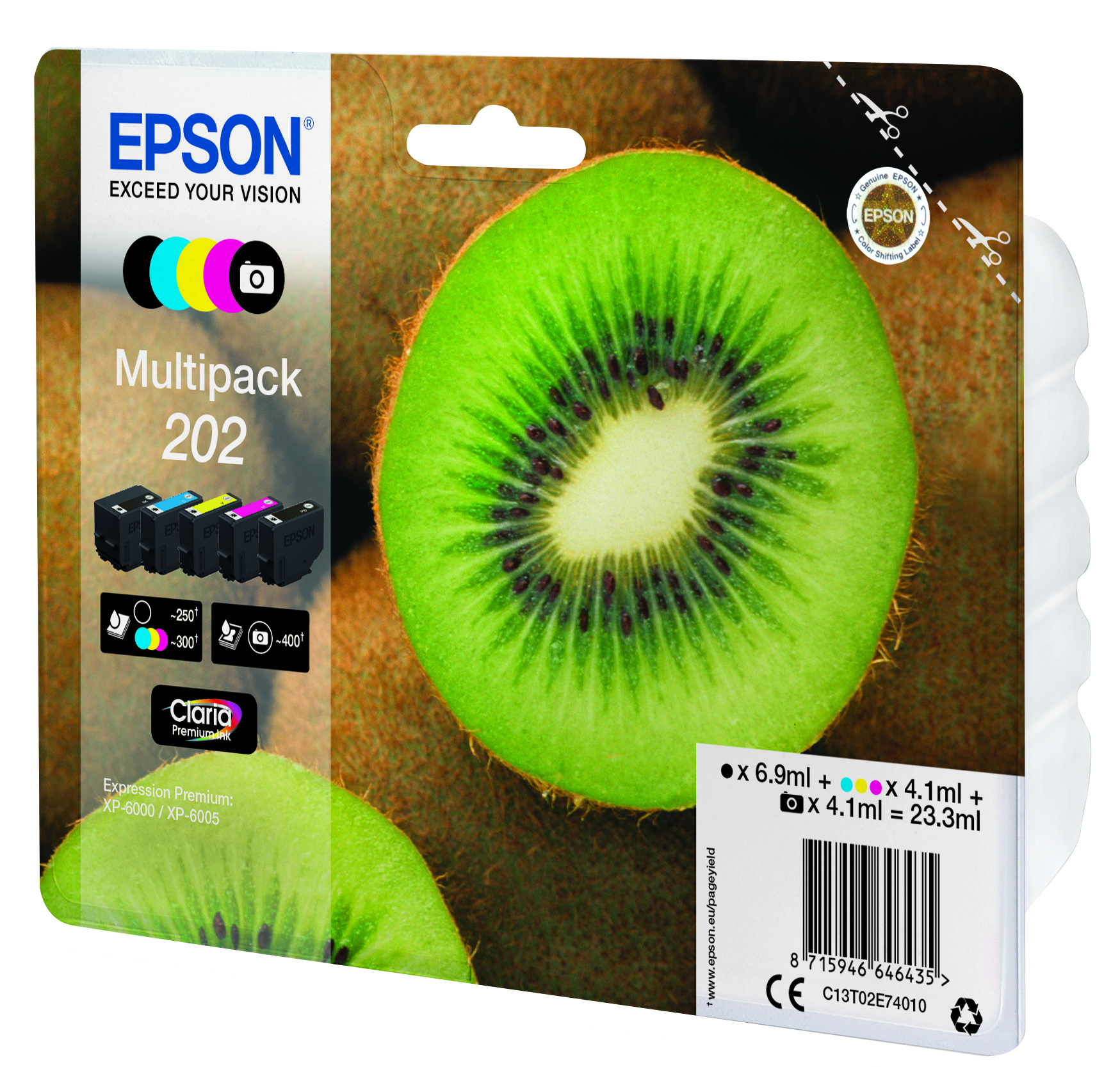 Epson Kiwi Multipack 5-colours 202 Claria Premium Ink - Standardertrag - Tinte auf Pigmentbasis - Tinte auf Farbstoffbasis - 6,9 ml - 4,1 ml - 5 Stück(e)