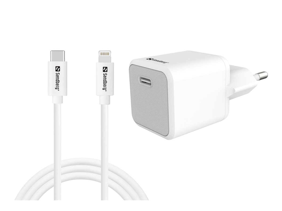SANDBERG Netzteil - 2-in-1 - 20 Watt - 3 A - PD (24 pin USB-C) - USB Type-C to Lightning, Ansicht 2