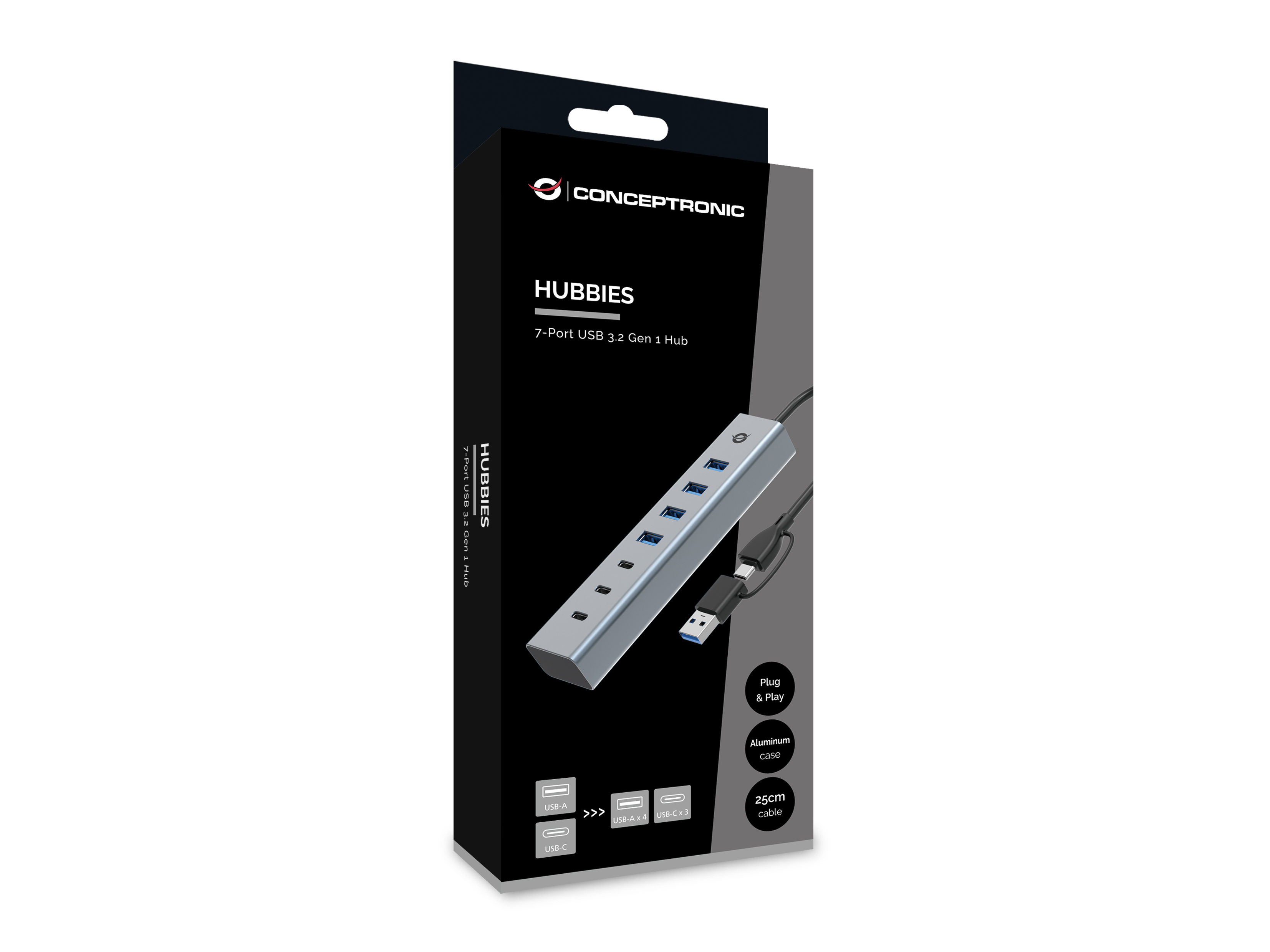 Conceptronic Usb-Hub 7-Port 3.2/C->4x3.0 3xUSB-C o.Netz. gr, Ansicht 4