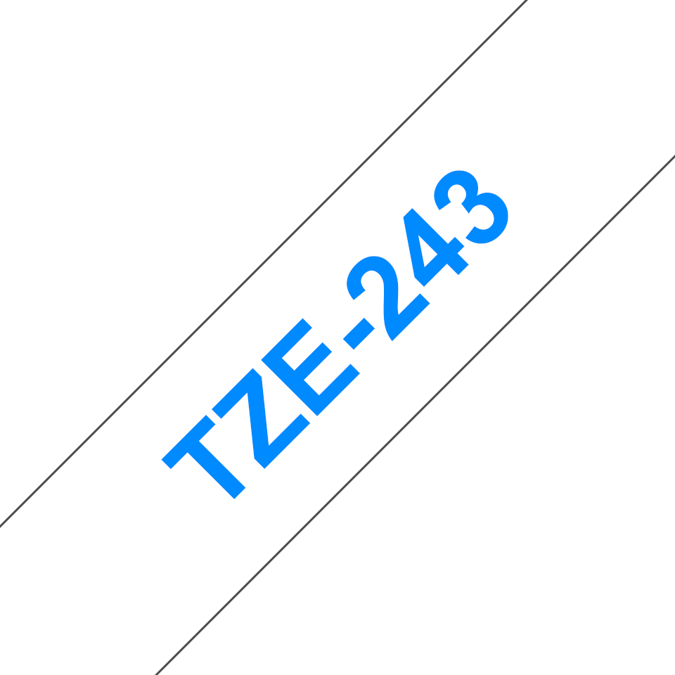 Brother TZe-243 - Standard-Klebstoff - blau auf weiß - Rolle (1,8 cm x 8 m), Ansicht 2
