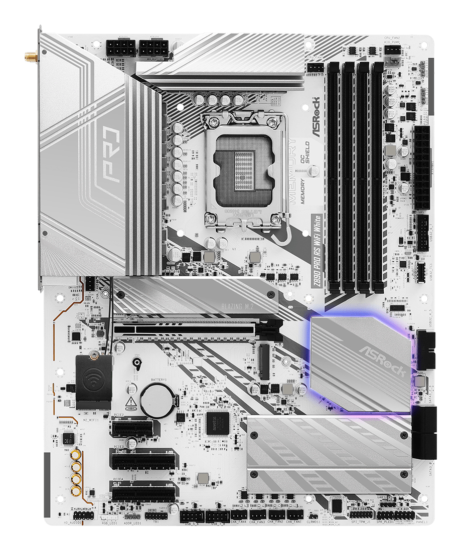ASRock Z890 Pro RS WiFi White - Motherboard - ATX - LGA1851-Sockel - Z890 Chipsatz - USB4, USB-C 3.2 Gen 2x2, Ansicht 3