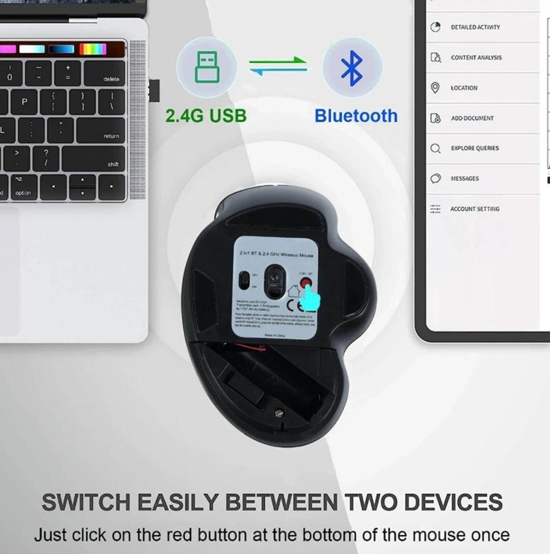 Equip Komfortmaus Wireless Dual Mode 6Btn Rechts schwarz, Ansicht 3