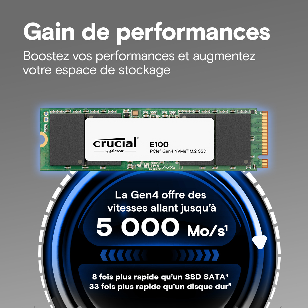 Micron Crucial E100 - SSD - 2 TB - intern - M.2 2280 - PCIe 4.0 x4 (NVMe), Ansicht 2