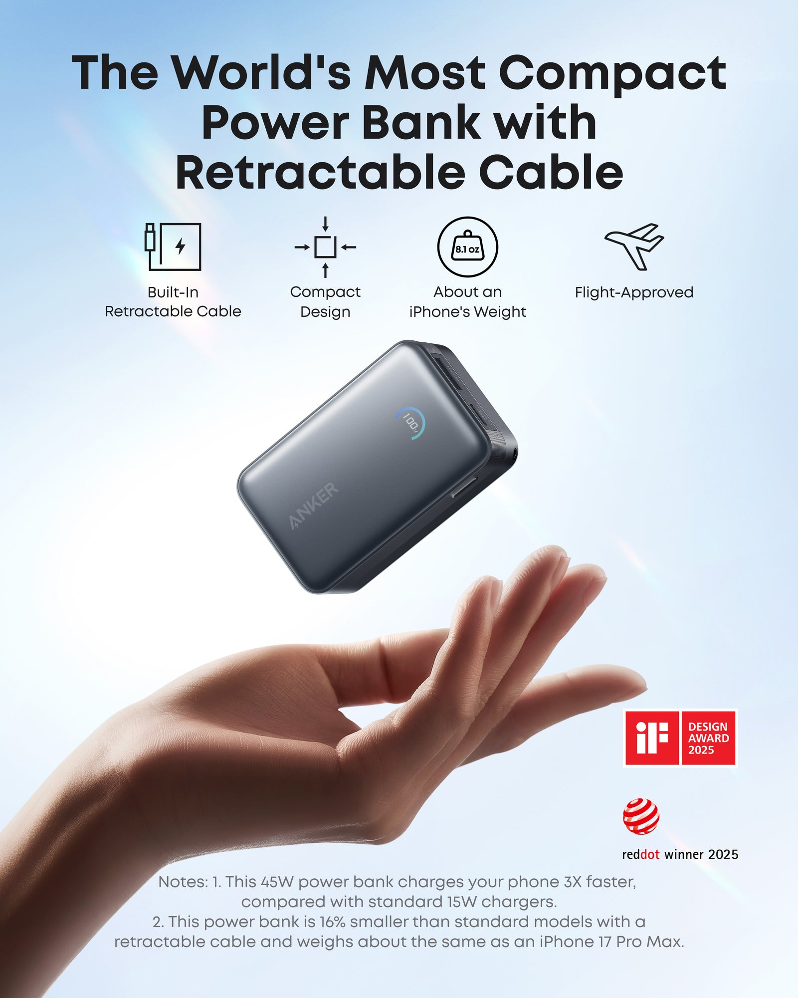 Anker Innovations Nano Power Bank 10K 45W Built-In Retractable USB-C Cable - Batterie, Ansicht 4