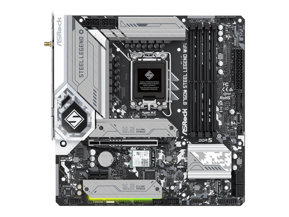 ASRock B760M Steel Legend WiFi - Motherboard - micro ATX - LGA1700-Sockel - B760 Chipsatz - USB-C 3.2 Gen2 USB 3.2 Gen 2 USB 3.2 Gen 1 - 2.5 Gigabit LAN Wi-Fi 6E Bluetooth - Onboard-Grafik (CPU erforderlich)