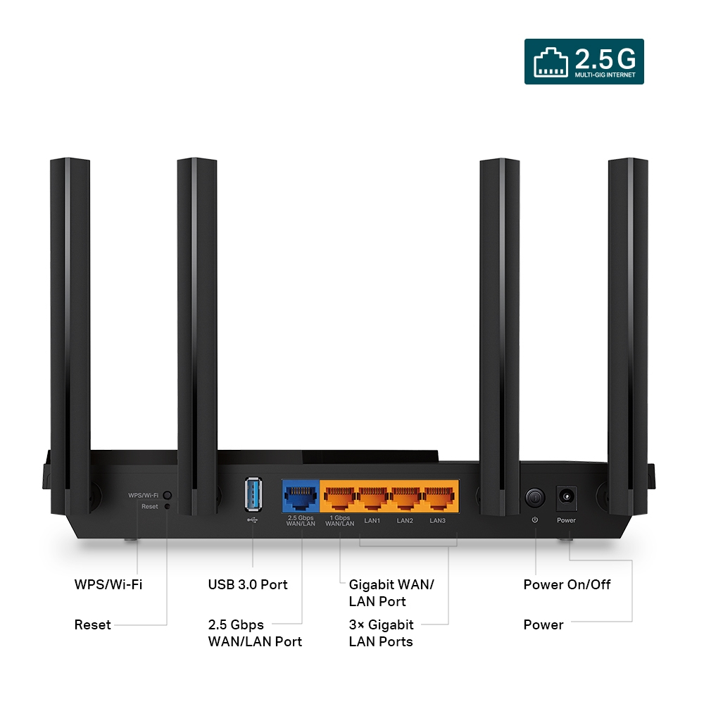 TP-LINK Archer AX55 Pro - Wi-Fi 6 (802.11ax) - Dual-Band (2,4 GHz/5 GHz) - Eingebauter Ethernet-Anschluss - Schwarz, Ansicht 4