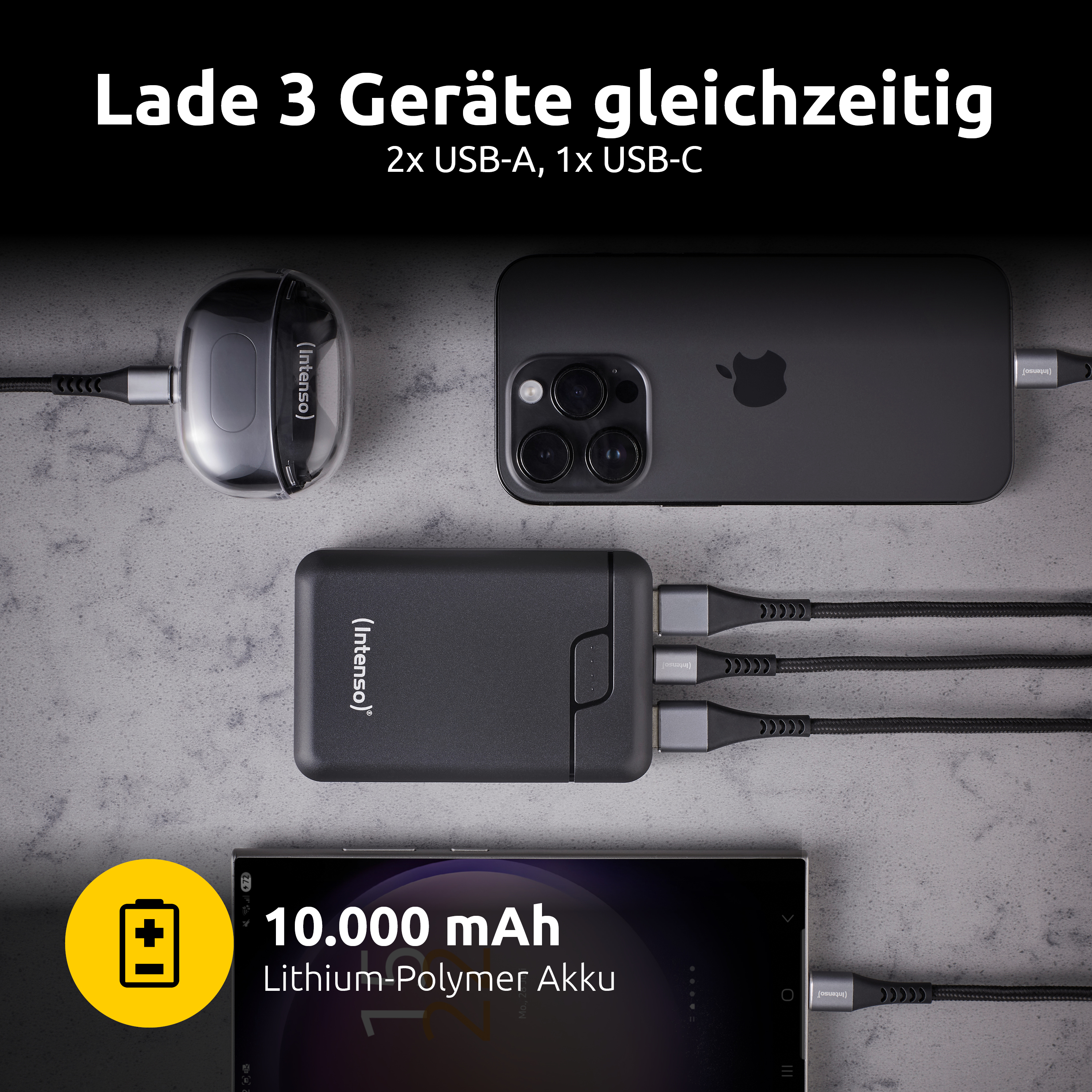 Intenso Power Bank B10000 black Powerbank - Akku - 10.000 mAh, Ansicht 3