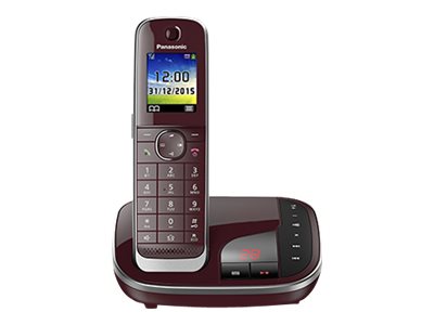Panasonic KX-TGJ320GR schnurloses Single-DECT Telefon mit AB, weinrot (KX-TGJ320GR)