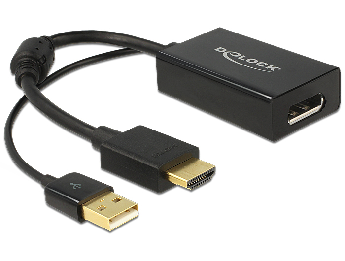 Delock 0.245m HDMI+USB2.0-A/DisplayPort, 0,254 m, HDMI + USB, DisplayPort, Männlich, Weiblich, Gold