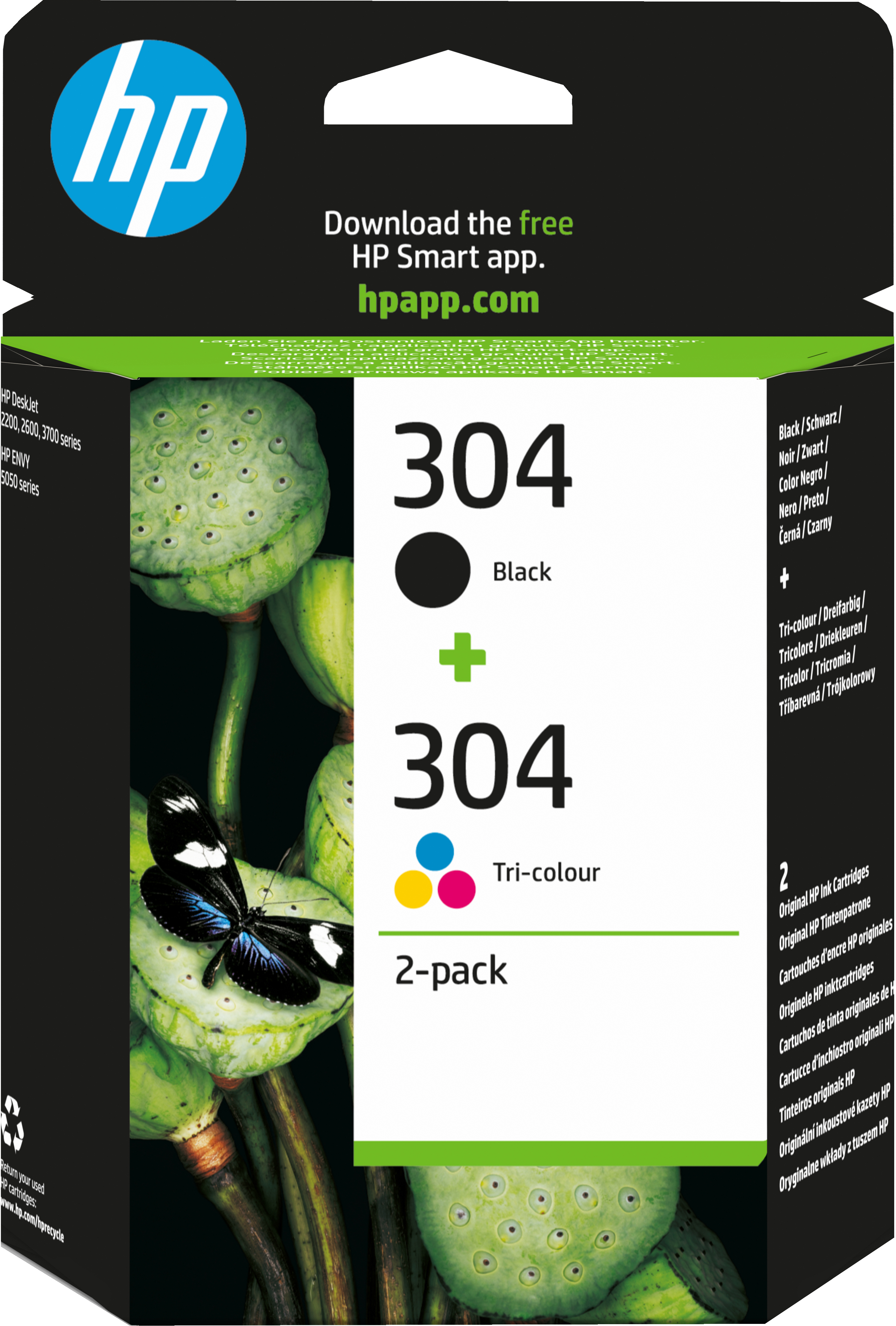 HP 304 2er-Pack Schwarz/Cyan/Magenta/Gelb Original Tintenpatronen, Standardertrag, Schwarz, Cyan, Magenta, Gelb, Tinte auf Pigmentbasis, Tinte auf Farbstoffbasis, 4 ml, 2 ml