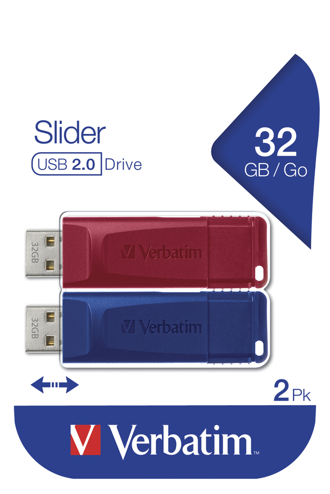 Verbatim Slider - USB-Flash-Laufwerk - 32 GB - USB 2.0 - Blau, Rot (Packung mit 2), Ansicht 2