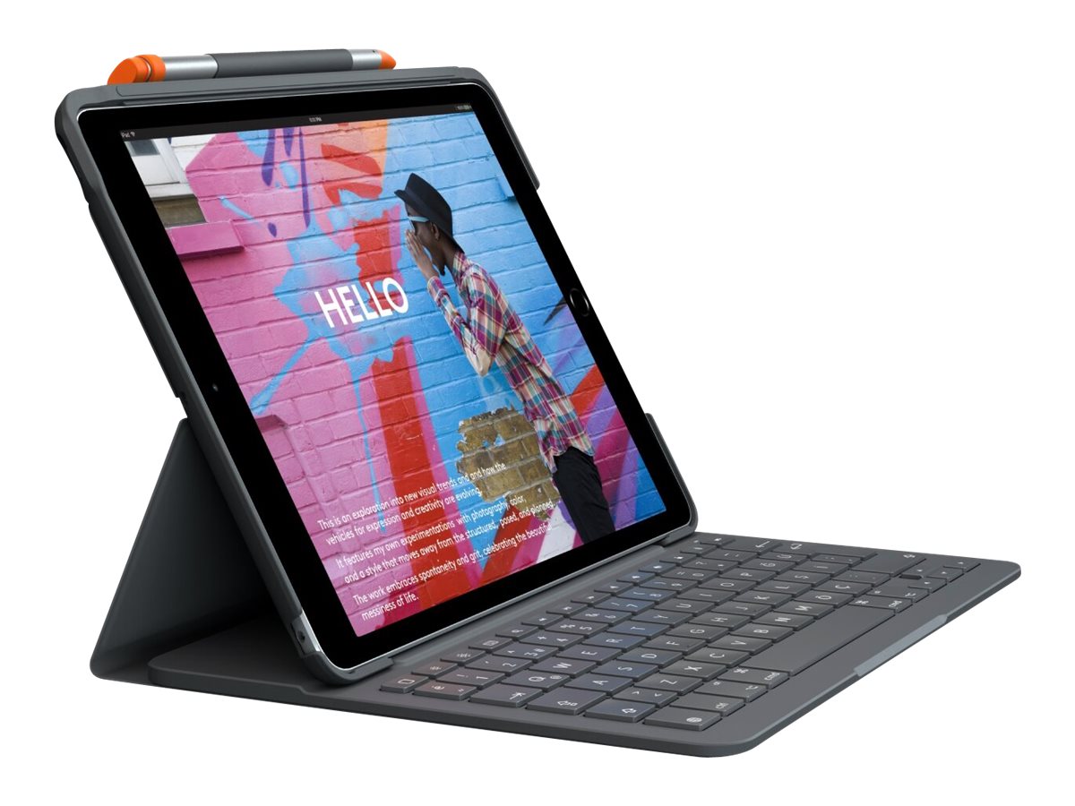 Logitech Slim Folio - Tastatur und Foliohülle - kabellos - Bluetooth - QWERTY - Italienisch - Graphite - für Apple 10.2-inch iPad (7. Generation 8. Generation 9. Generation)