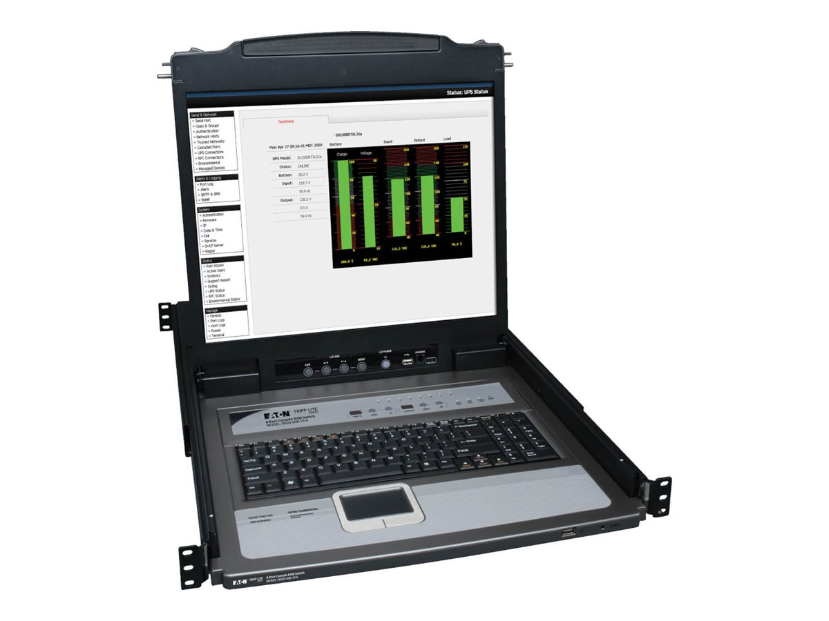 Tripp Eaton Tripp Lite Series 8-Port Rack Console KVM Switch w19 LCD & 8 PS2USB Cables 1U - KVM-Konsole mit KVM-Switch - 8 Anschlüsse - 48.3 cm (19)