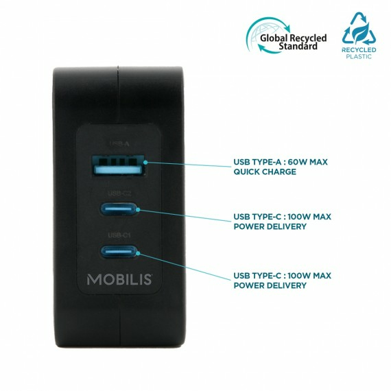 Mobilis Charger 100W 2USB C 1USBA GaN cable 100W, Ansicht 3