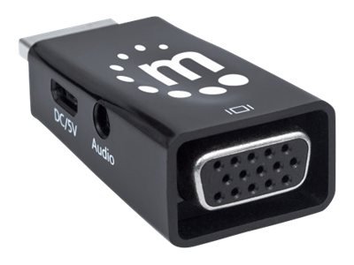 Manhattan HDMI auf VGA-Mikrokonverter, HDMI-Stecker auf VGA-Buchse mit Audio, optionaler USB Micro B-Stromport, schwarz - Videoadapter - HDMI männlich zu HD-15 (VGA)