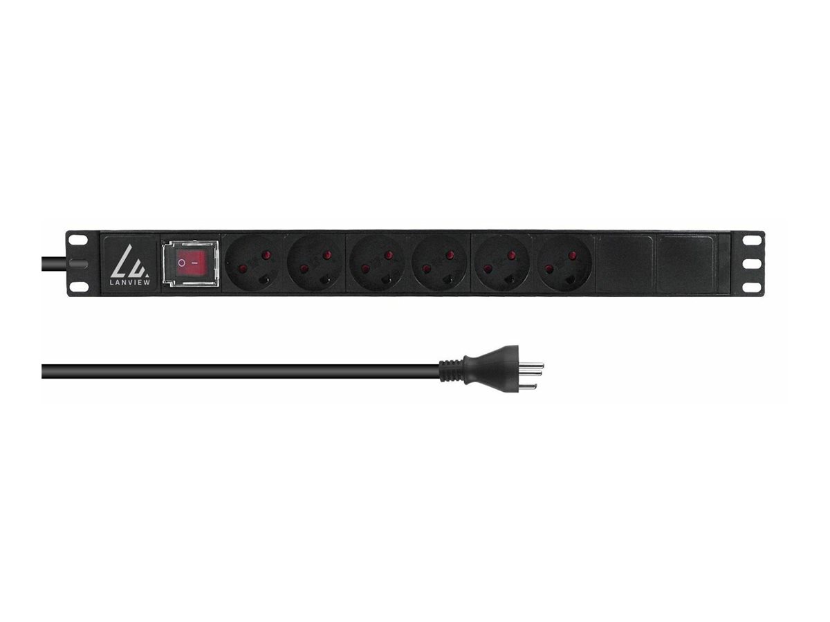 Lanview 19'' rack mount power strip ON/OFF Switch 13A with - Rackbefestigung, Ansicht 2