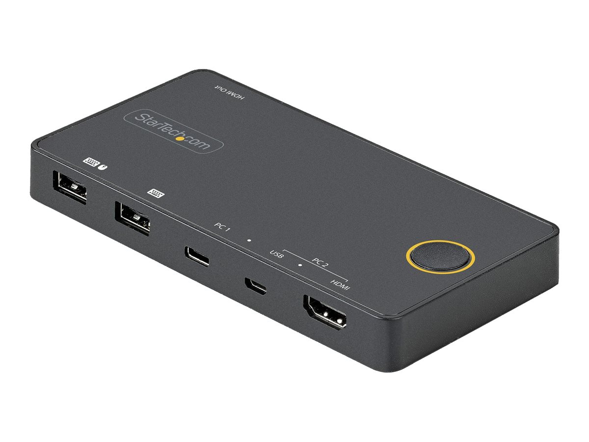 StarTech.com 2 Port Hybrid KVM Switch HDMI + USB-A & USB-C - 4K 60Hz HDMI 2.0 Monitor - Kompakter Desktop und/oder Laptop HDMI KVM Umschalter - USB Bus Powered - Thunderbolt 3 Kompatibel (SV221HUC4K) - KVM-/Audio-Switch