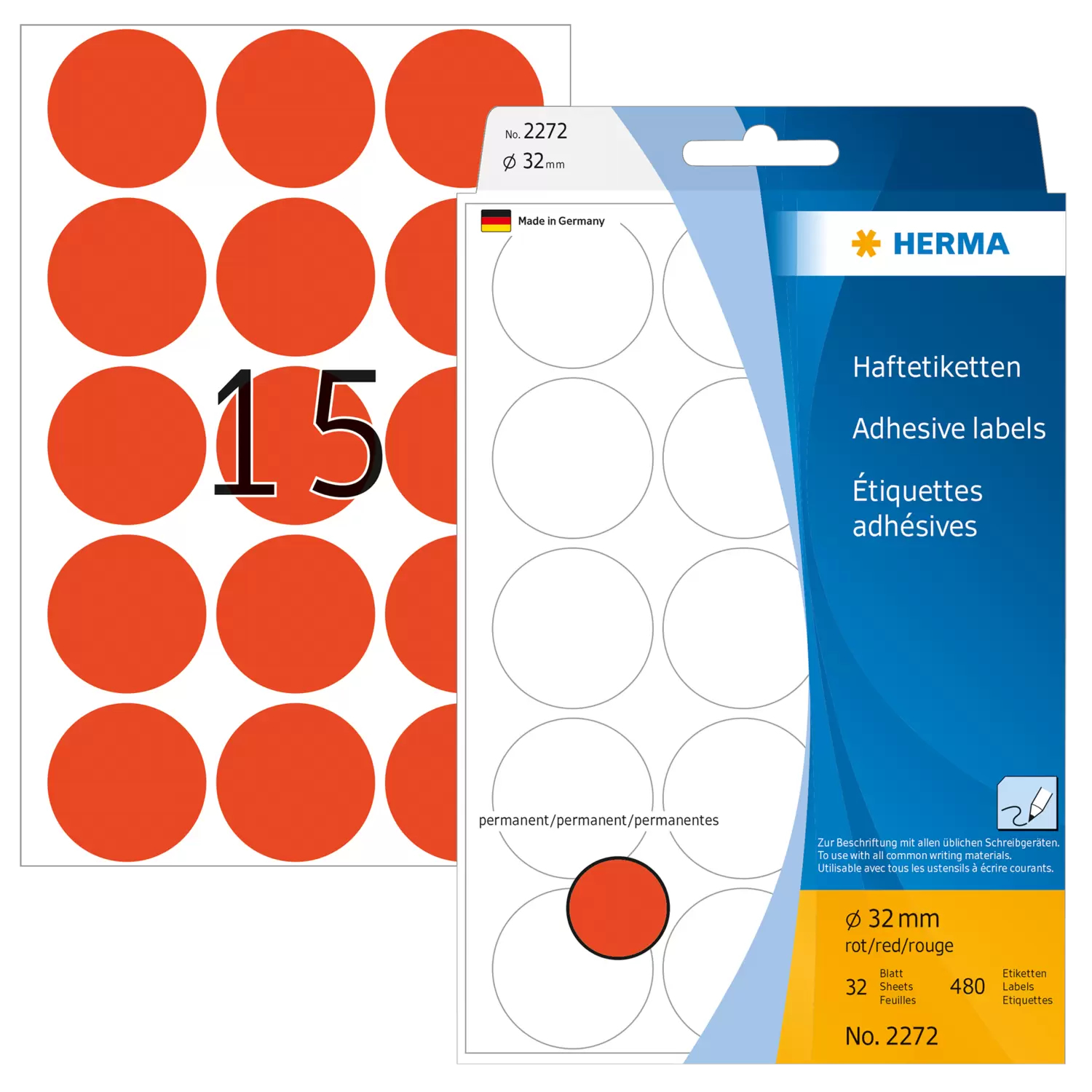HERMA Papier - permanent selbstklebend - Rot - 32 mm rund 480 Etikett(en) (32 Bogen x 15), Ansicht 4