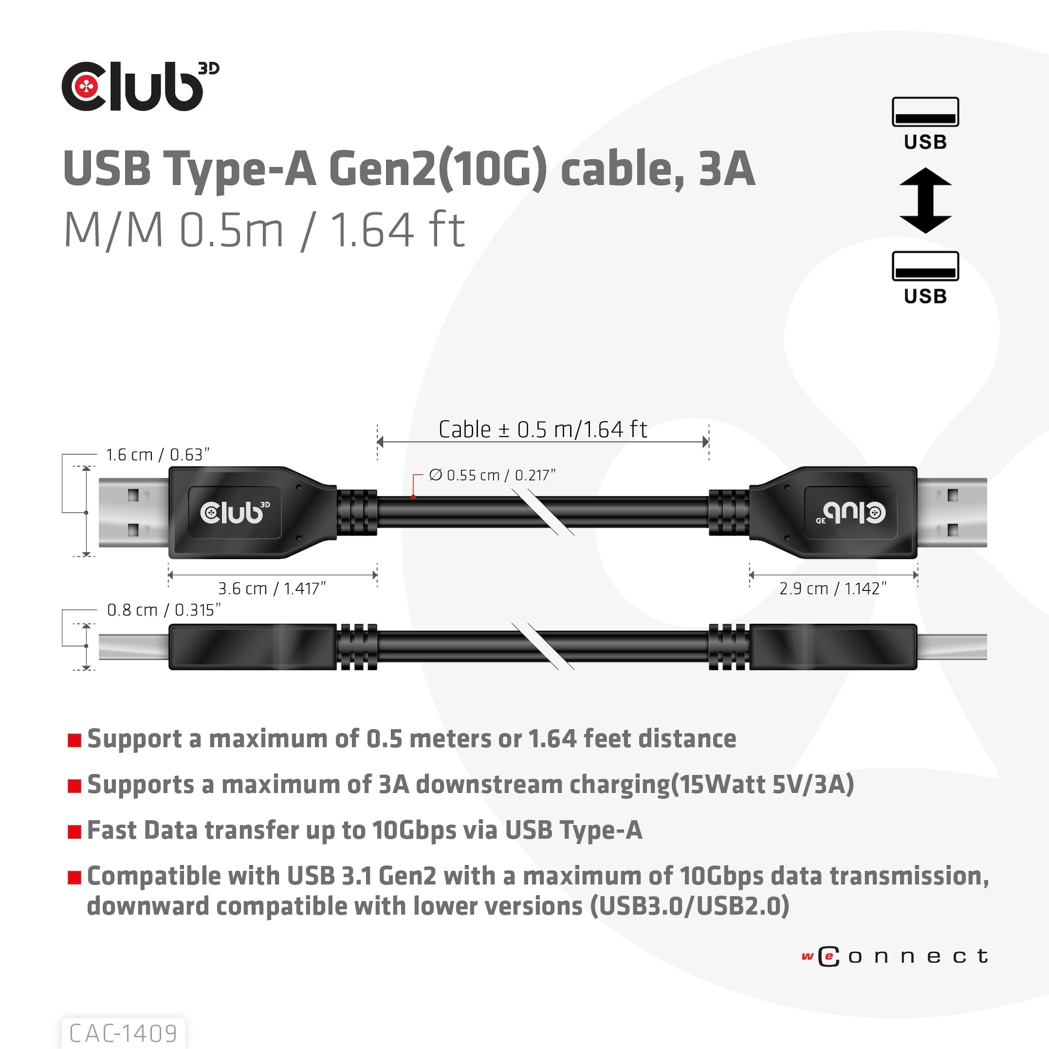 Club 3D USB-Kabel - USB Typ A (M) zu USB Typ A (M), Ansicht 4