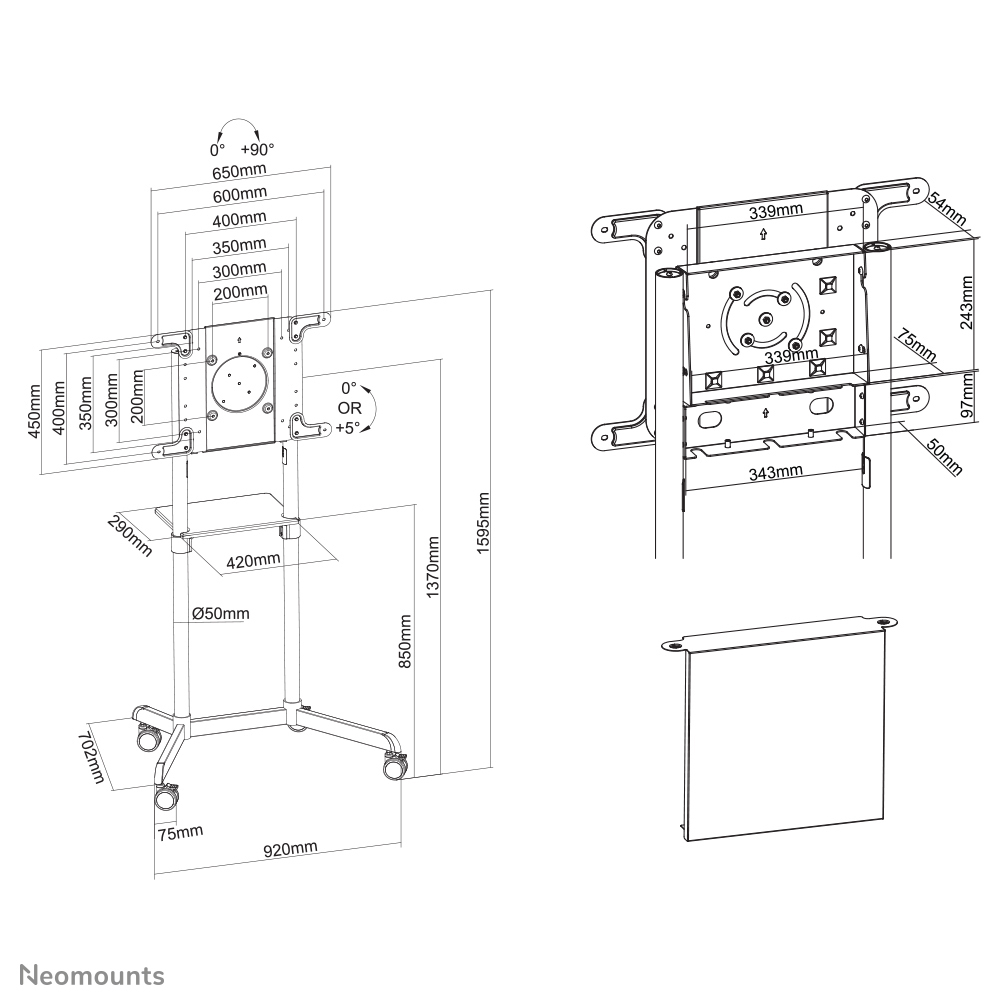 Neomounts by Newstar NS-M1250 - Wagen - für Flachbildschirm - weiß - Bildschirmgröße: 94-177.8 cm (37-70), Ansicht 2