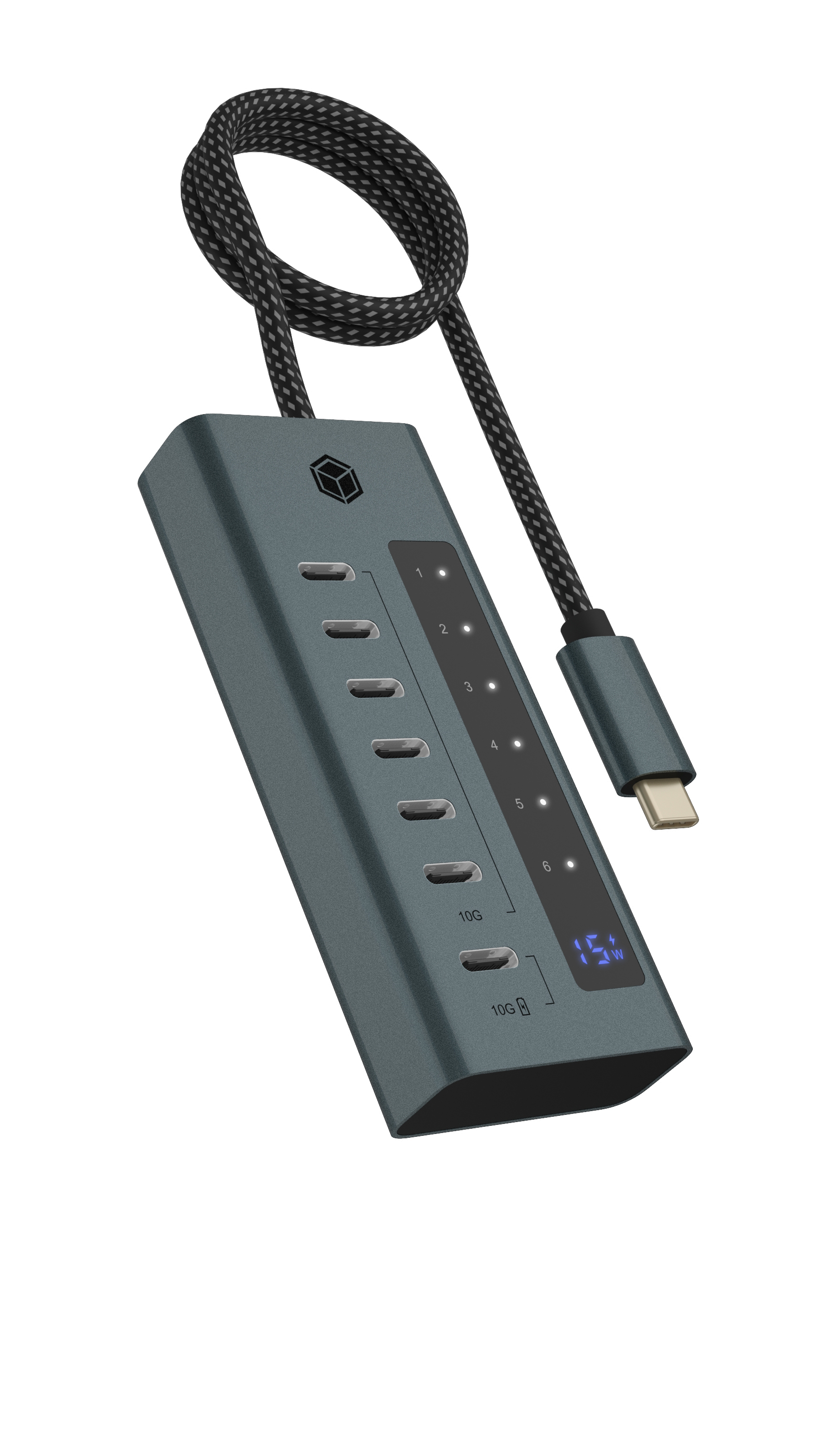 ICY BOX IB-HUB1457-C31 - Hub - Typ-C-Schnittstelle - 6 x USB-C 3.2 Gen 2 + 1 x USB-C 3.2 Gen 2 (Stromversorgung), Ansicht 2