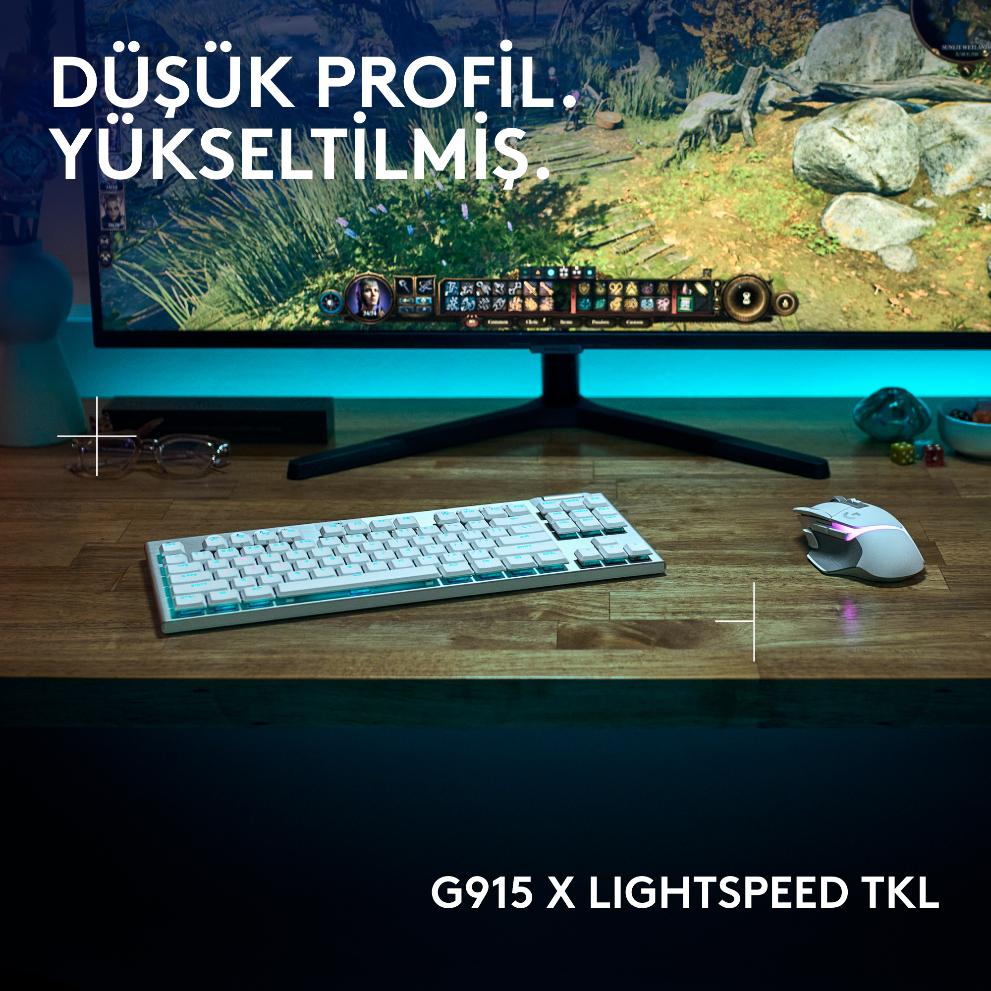 Logitech G G915 X - Tastatur - LIGHTSPEED - TKL - kabellos - Bluetooth - USB - GLT - Schwarz - TL: US, QWERTY, Ansicht 3