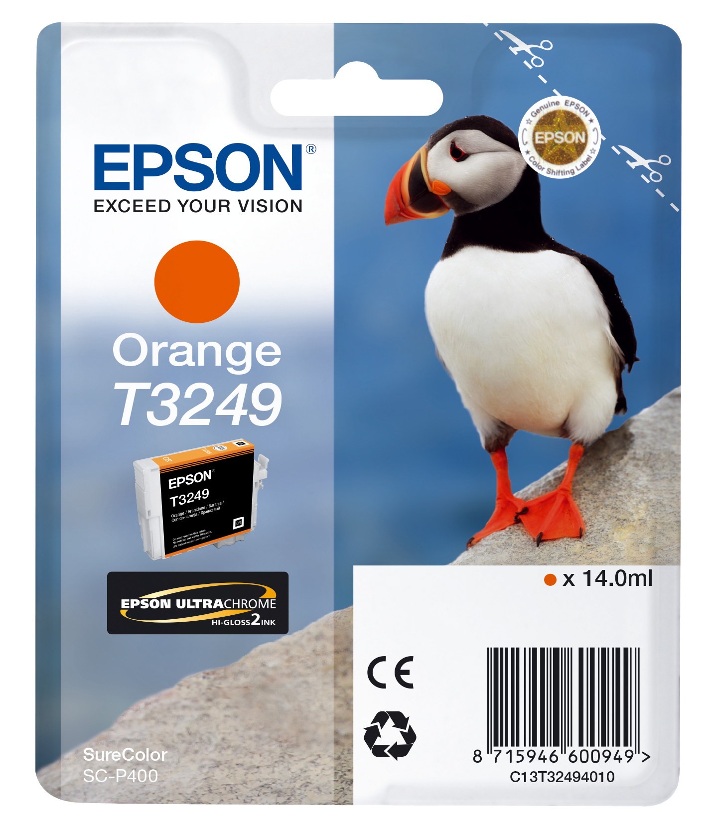 Epson T3249 Orange, Tinte auf Pigmentbasis, 14 ml, 980 Seiten, 1 Stück(e)