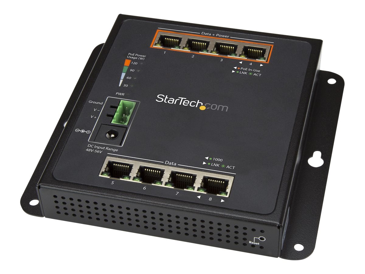 StarTech.com Startech 8 Port POE Managed Ethernet Switch - 30W per PoE+ Port - Industrieller managed Wandmontage Netzwerk Switch - Switch - managed - 4 x 10/100/1000 + 4 x 10/100/1000 (PoE+)