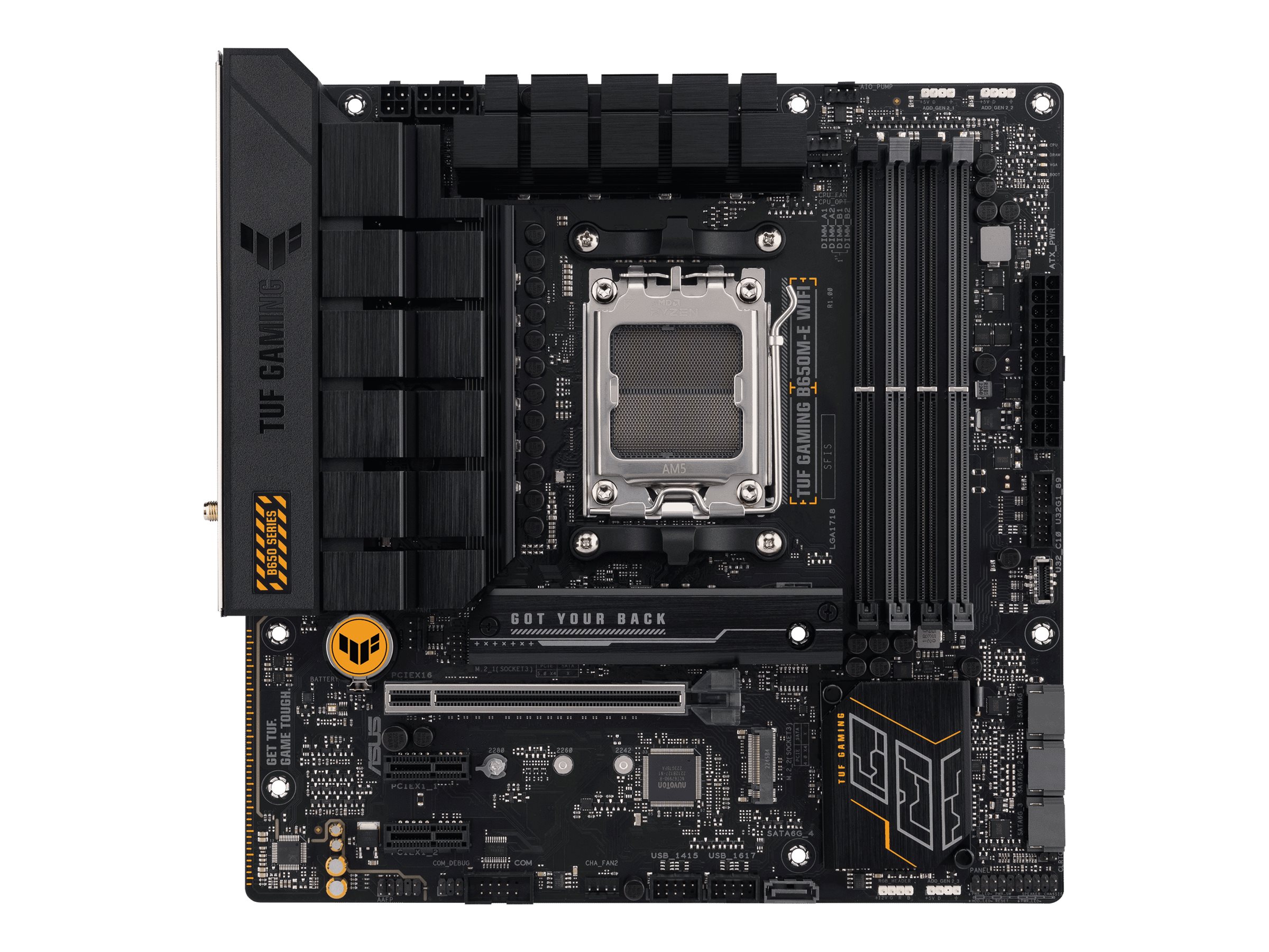 ASUS TUF GAMING B650M-E WIFI - Motherboard - micro ATX - Socket AM5 - AMD B650 Chipsatz - USB-C 3.2 Gen 2x2 USB 3.1 Gen 2 USB 3.2 Gen 2 USB-C 3.2 Gen 1 - 2.5 Gigabit LAN Bluetooth Wi-Fi 6 - Onboard-Grafik (CPU erforderlich)