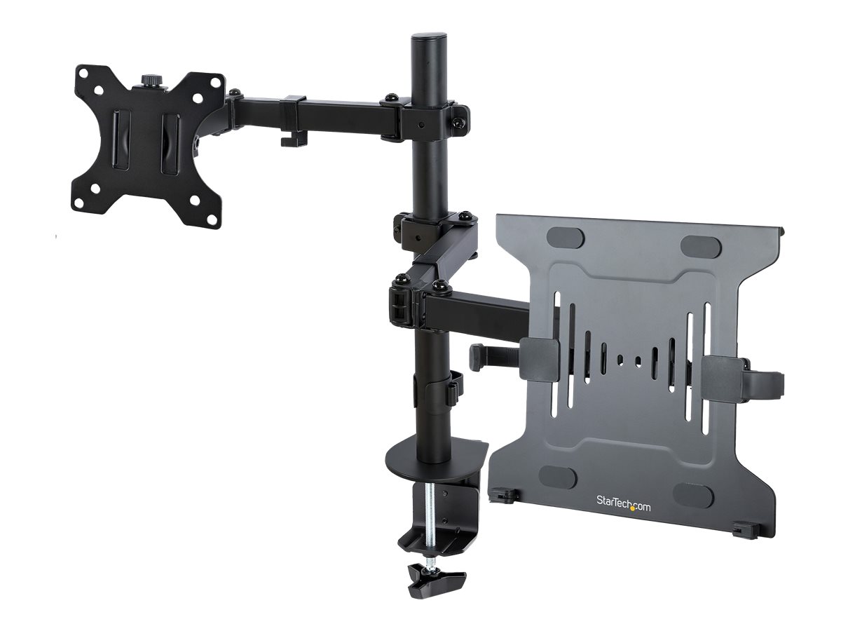 StarTech.com Monitor und laptop halterung, Monitorarm mit Notebook arm - Befestigungskit (Stange, Notebook-Ablage, Monitorarm, Notebookschacht-Arm)