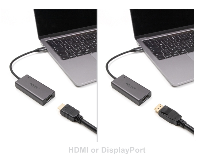 Delock Adapterkabel - 24 pin USB-C männlich zu HDMI / DisplayPort combo weiblich - Grau - 8K120Hz (7680 x 4320), Ansicht 2
