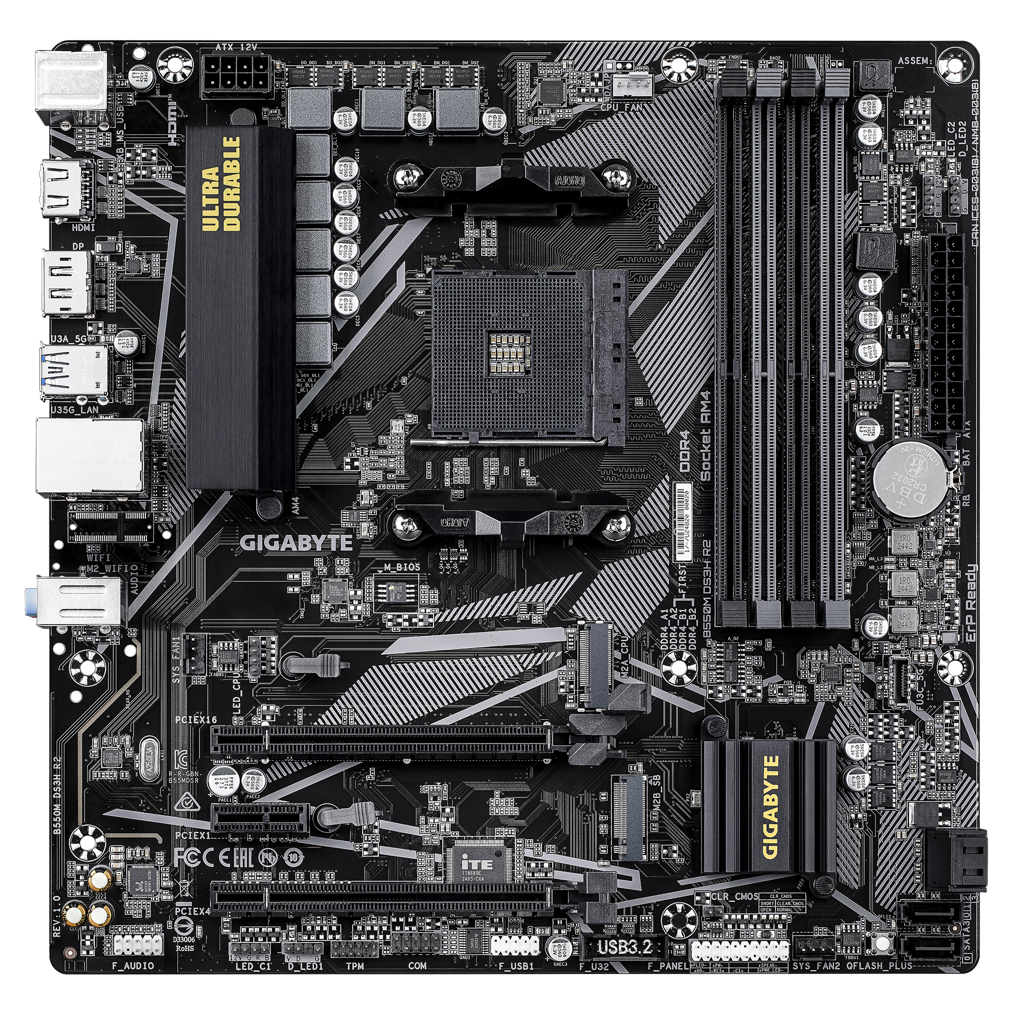 Gigabyte B550M DS3H R2 - Motherboard - micro ATX - Socket AM4 - AMD B550 Chipsatz - USB 3.2 Gen 1 - Onboard-Grafik, Ansicht 2