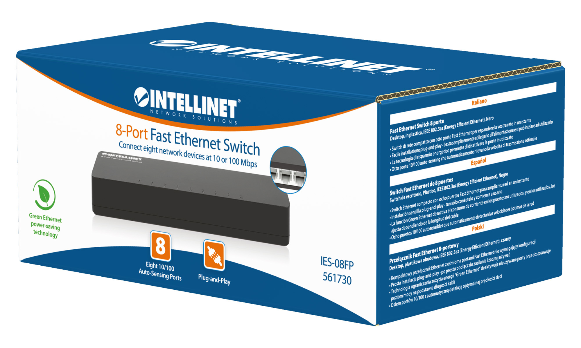 IC Intracom Intellinet - Switch - 8 x 10/100 - Desktop, Ansicht 2