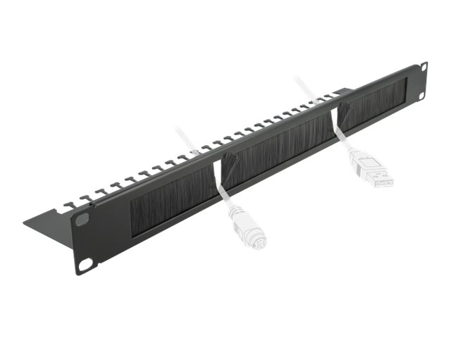 Delock Cable Management Brush Strip with Cable Support Plate - Kabelführungspanel mit Bürste - Schwarz - 1U - 48.3 cm (19)