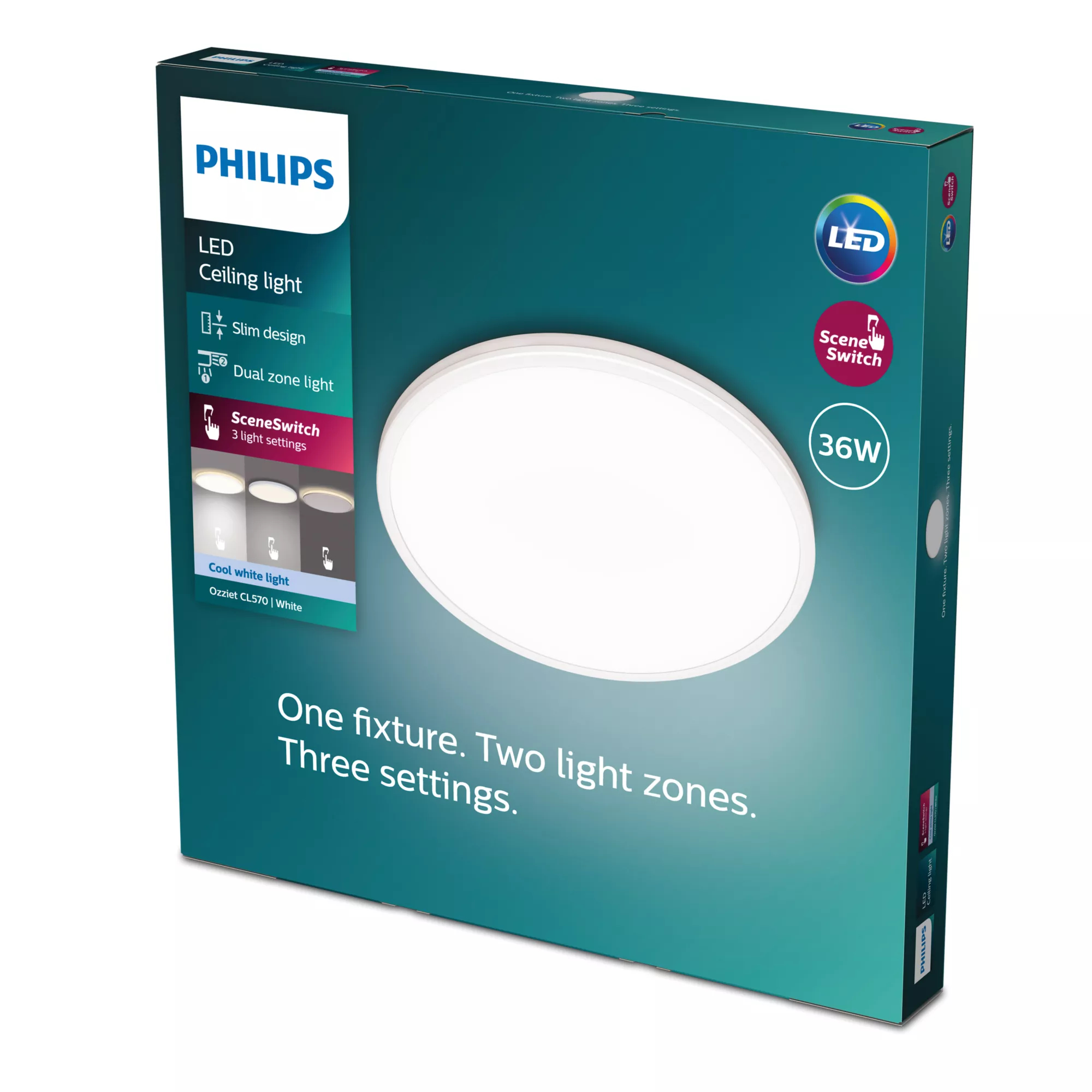 Philips Funktional Ozziet Deckenleuchte - 36 W - LED - Nicht austauschbare(s) Leuchtmittel - 4000 K - 4100 lm - Weiß, Ansicht 2