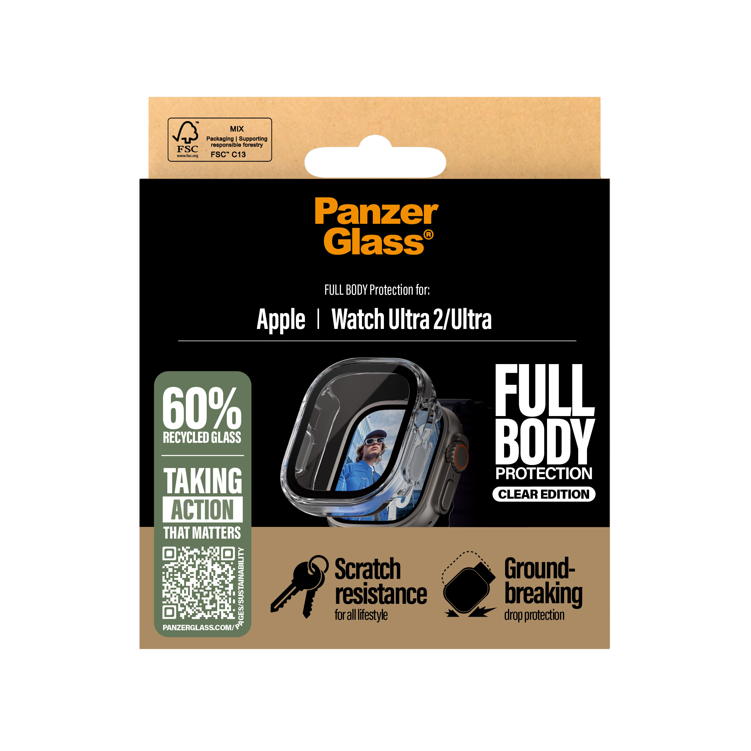 PanzerGlass Snappie - Schutzabdeckung Frontcover für Apple Watch Ultra 2 (49 mm) - Vollkörper, massiv, Ansicht 4