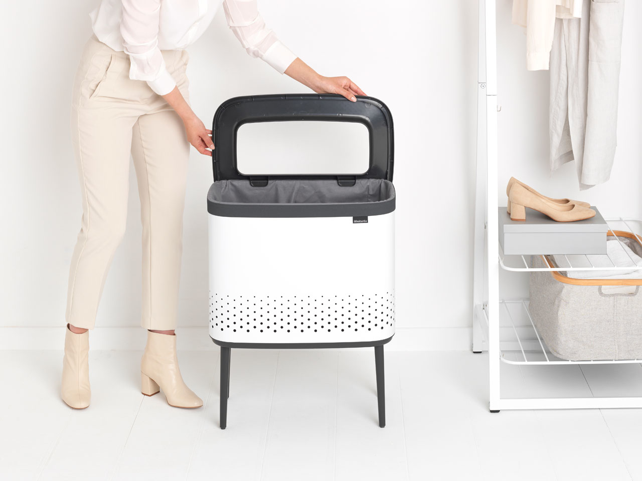 Brabantia Bo Wäschekorb - 60 l - Rechteckig - MDF-Platten - Weiß - Schwarz, Ansicht 2
