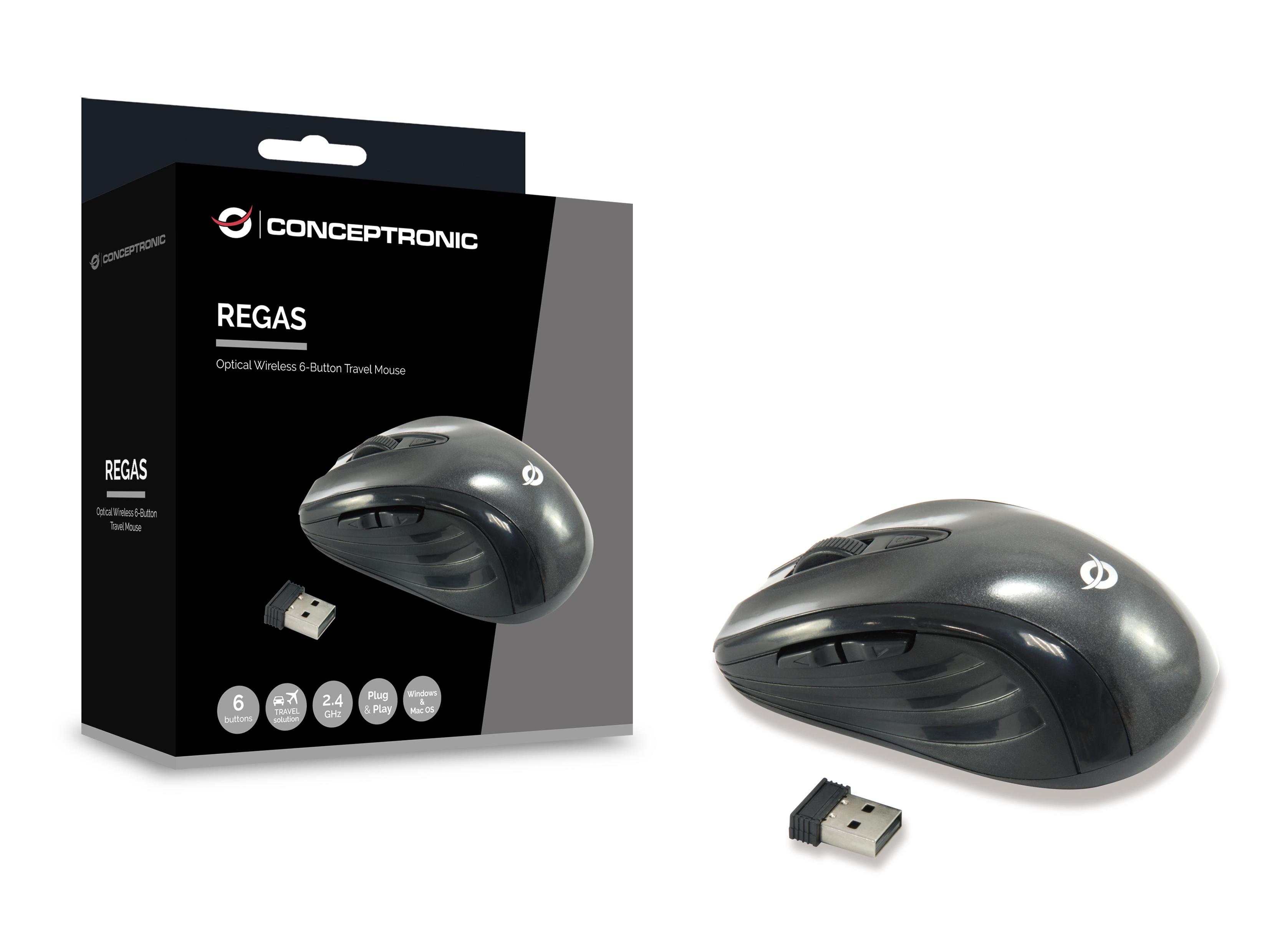 Conceptronic Lounge Collection C08-269 - Maus - optisch - 5 Tasten - kabellos - 2.4 GHz - kabelloser Empfänger (USB), Ansicht 2