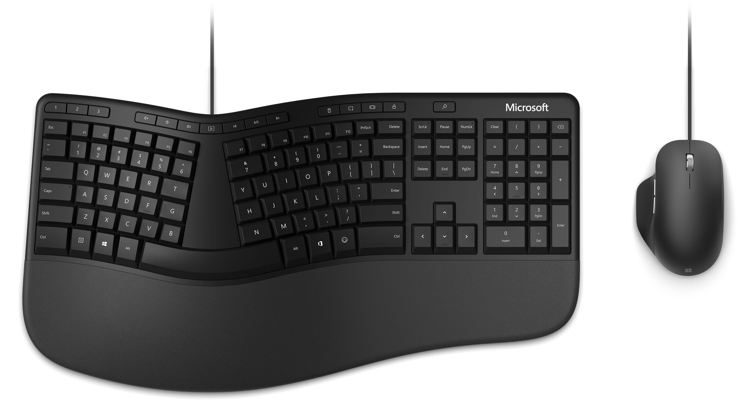 Microsoft Ergonomic Desktop, Volle Größe (100%), Kabelgebunden, USB, QWERTZ, Schwarz, Maus enthalten