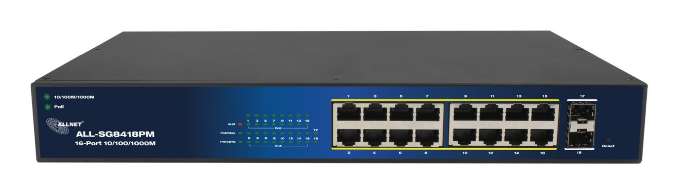 ALLNET Switch smart managed Layer2• 18x GbE• PoE Budget 240W• 16x at - Switch - 1 Gbps, Ansicht 4