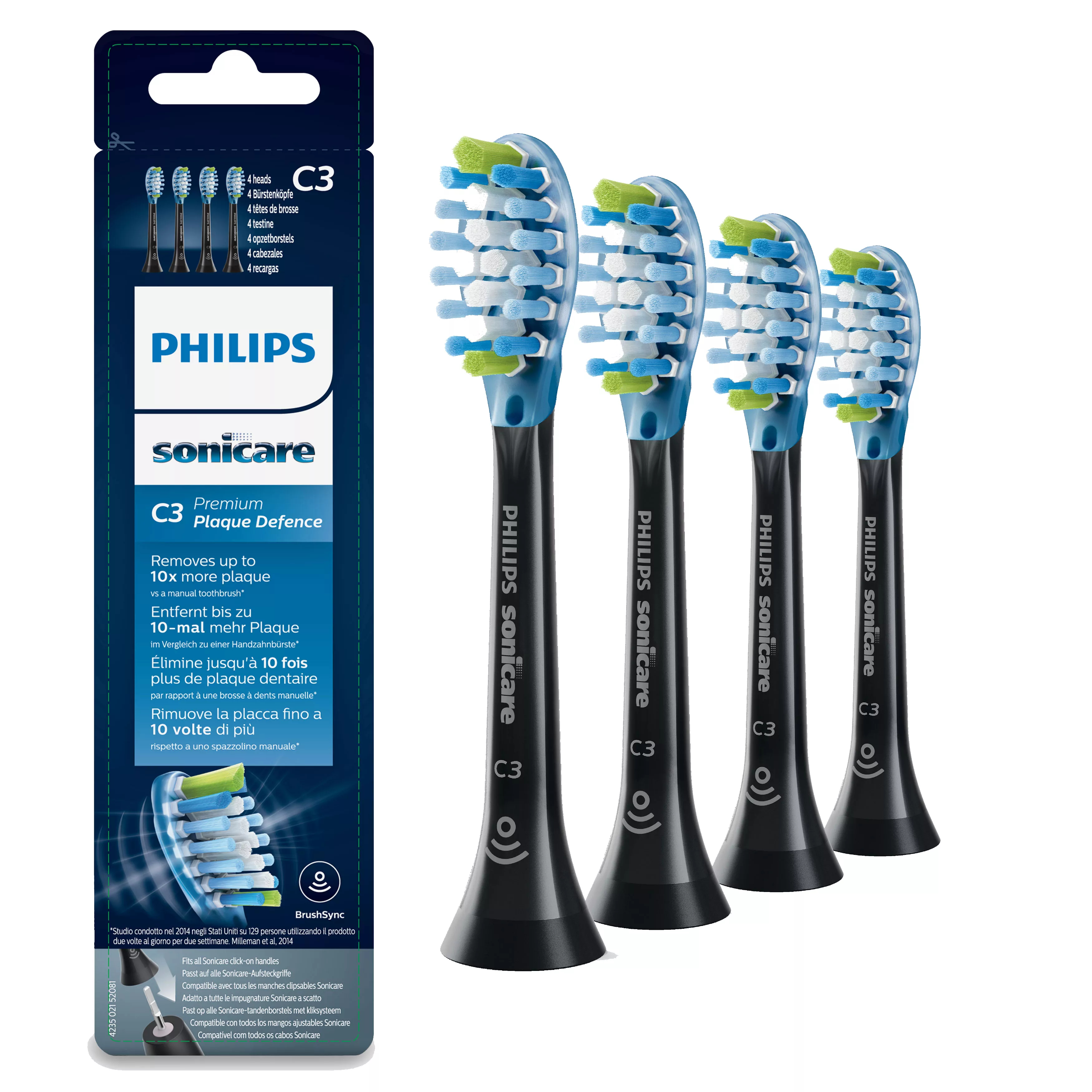 Philips Sonicare C3 Premium HX9044 Plaque Control - Austausch-Bürstenkopf - für Zahnbürste - Schwarz (Packung mit 4), Ansicht 3